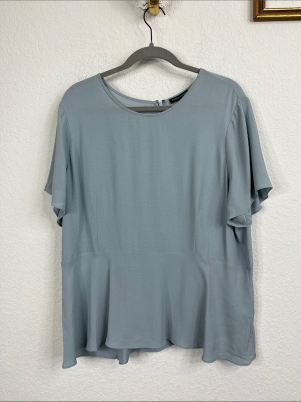 Eileen Fisher Dawn Silk Georgette Crepe Jewel Neckline Peplum Short Sleeve Blous